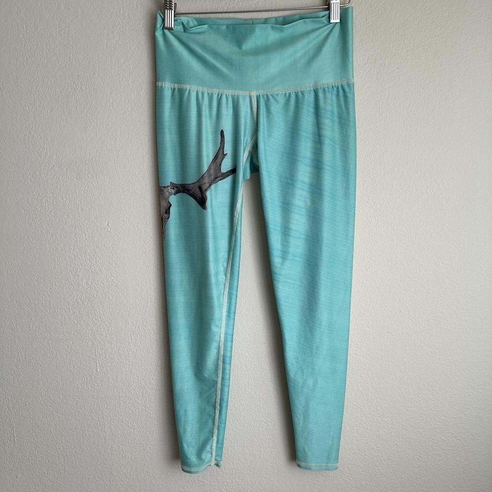 Teeki Leggings Womens M Teal Deer Skull Graphic High Rise Recycled Yoga Pants